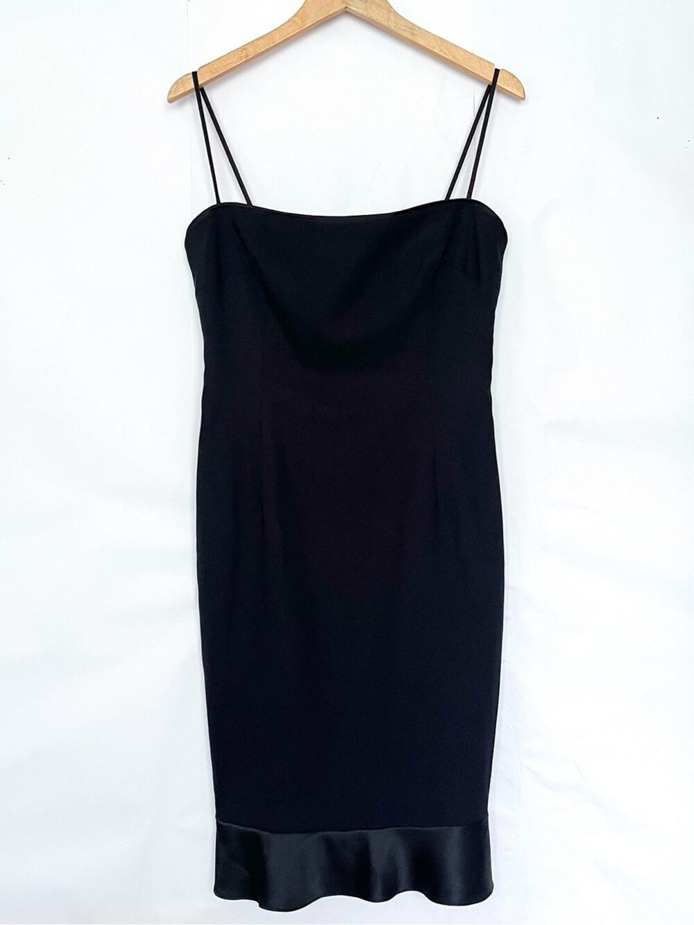 VTG Y2K 90s Laundry Shelli Segal Black Satin Cocktail Dress Ruffle Hem Size 10